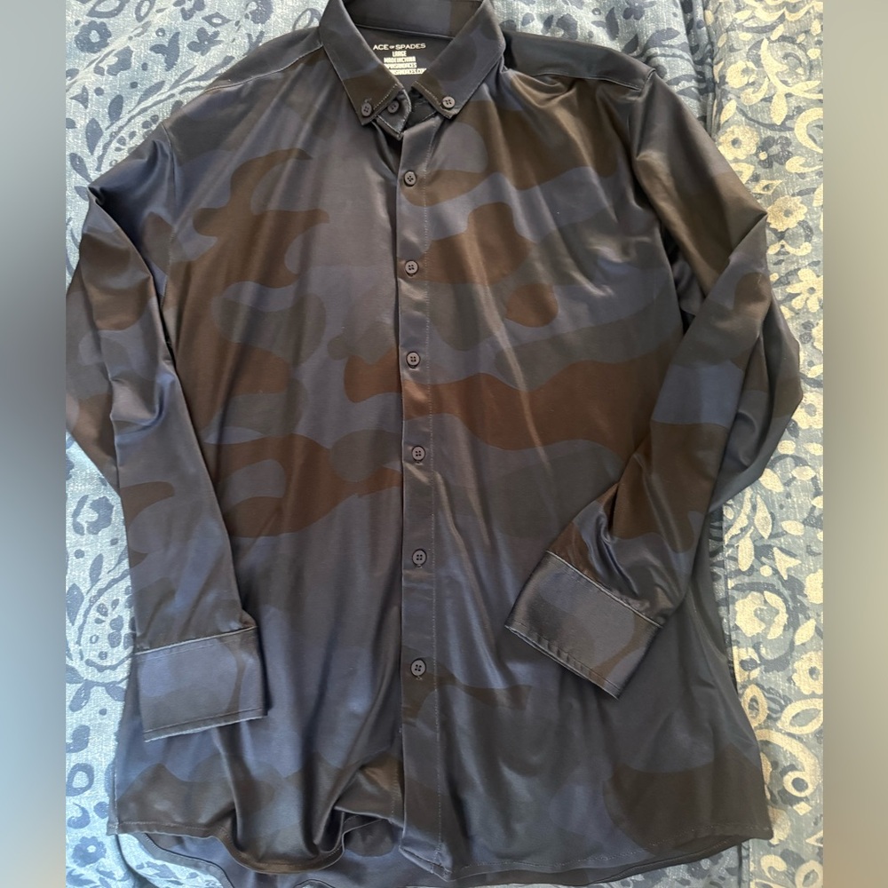 Men's Ace of Spades Black and Blue Camouflage Shirt
